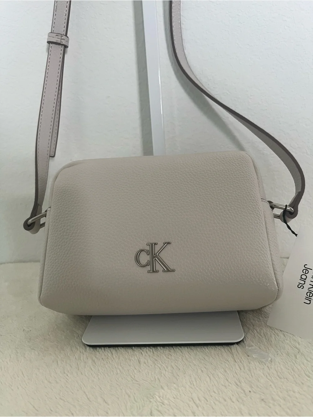 Calvin Klein Pebbled Crossbody Bag in Light Taupe